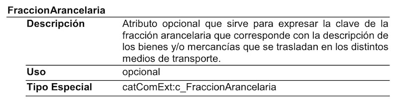 Fracción Arancelaria Carta porte 3.1 - Expide Tu Factura
